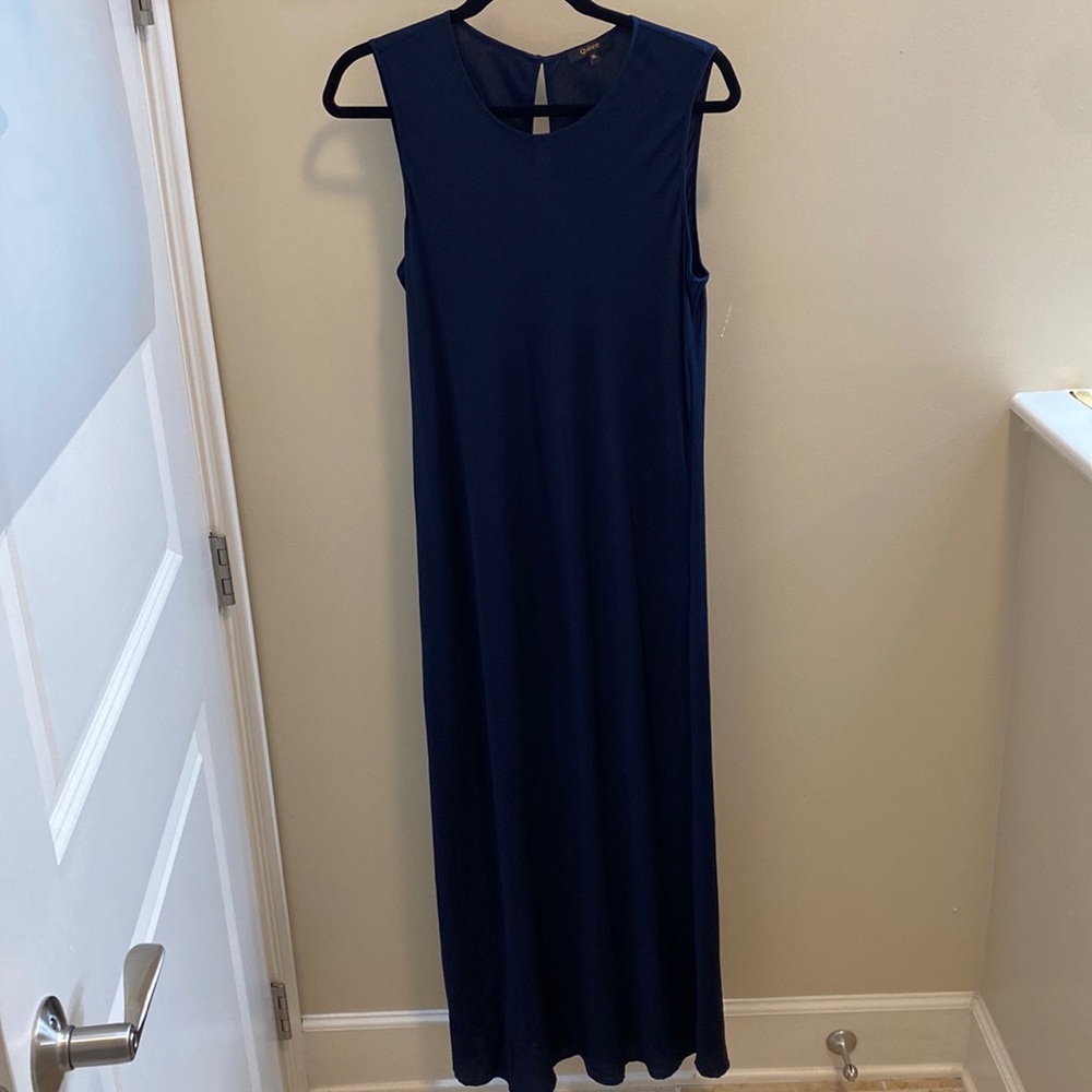 Quince Navy Washable Stretch Silk Midi Dress, Size XL